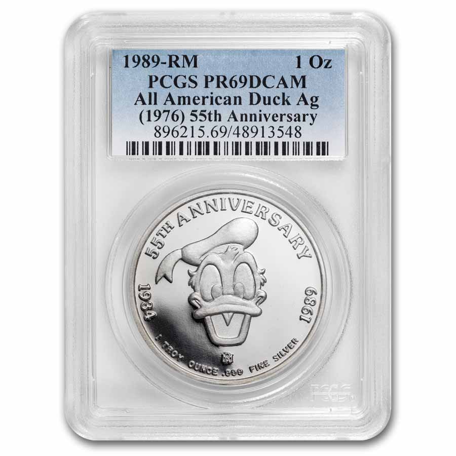 1989 1oz Silver Round Disney All American Duck PR-69 PCGS 1989 1oz Silver Round Disney All American Duck PR-69 PCGS