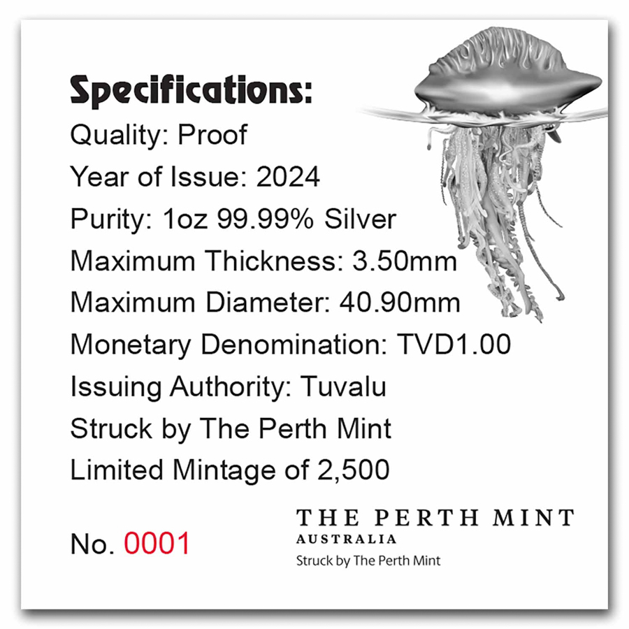 2024 Tuvalu 1 oz Silver Bluebottle Deadly and Dangerous PF