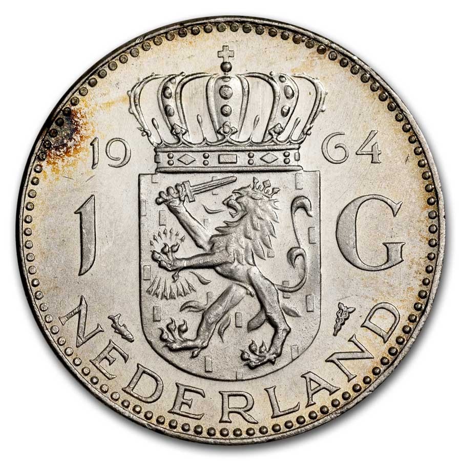 1954-1967 Netherlands Silver 1 Gulden Juliana I AU/BU