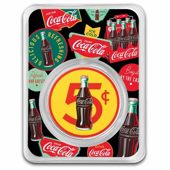 Coca-Cola® 1 oz Silver Colorized Round 5 cent Bottle (in TEP) Coca-Cola® 1 oz Silver Colorized Round 5 cent Bottle (in TEP)