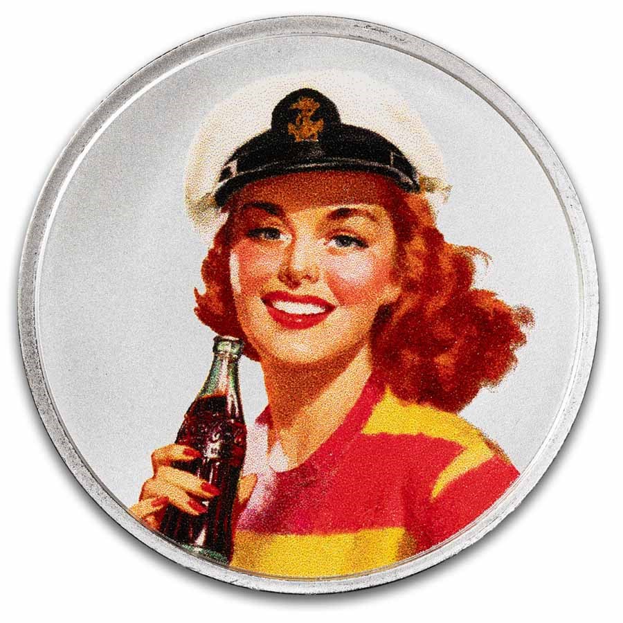 Coca-Cola® 1 oz Silver Colorized Round Bathing Beauties: Red Head
