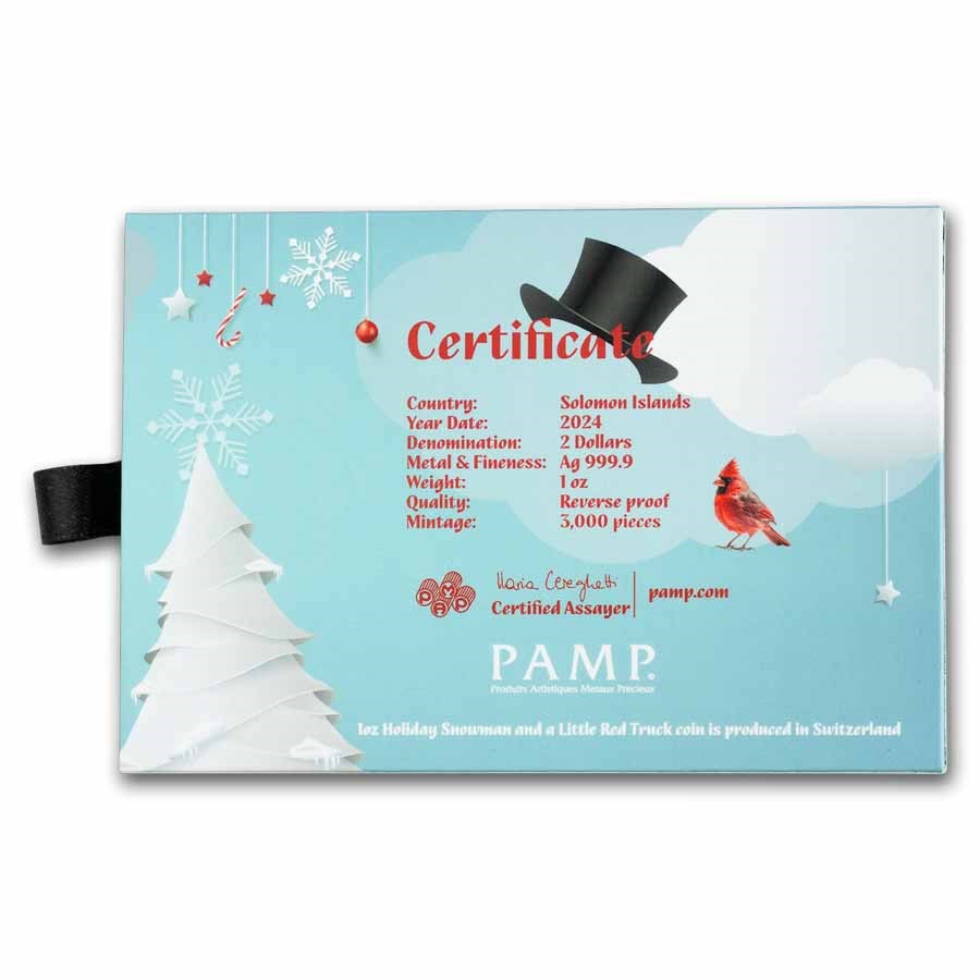 2024 PAMP 1 oz Silver Shaped & Colorized Snowman in Truck (Box)