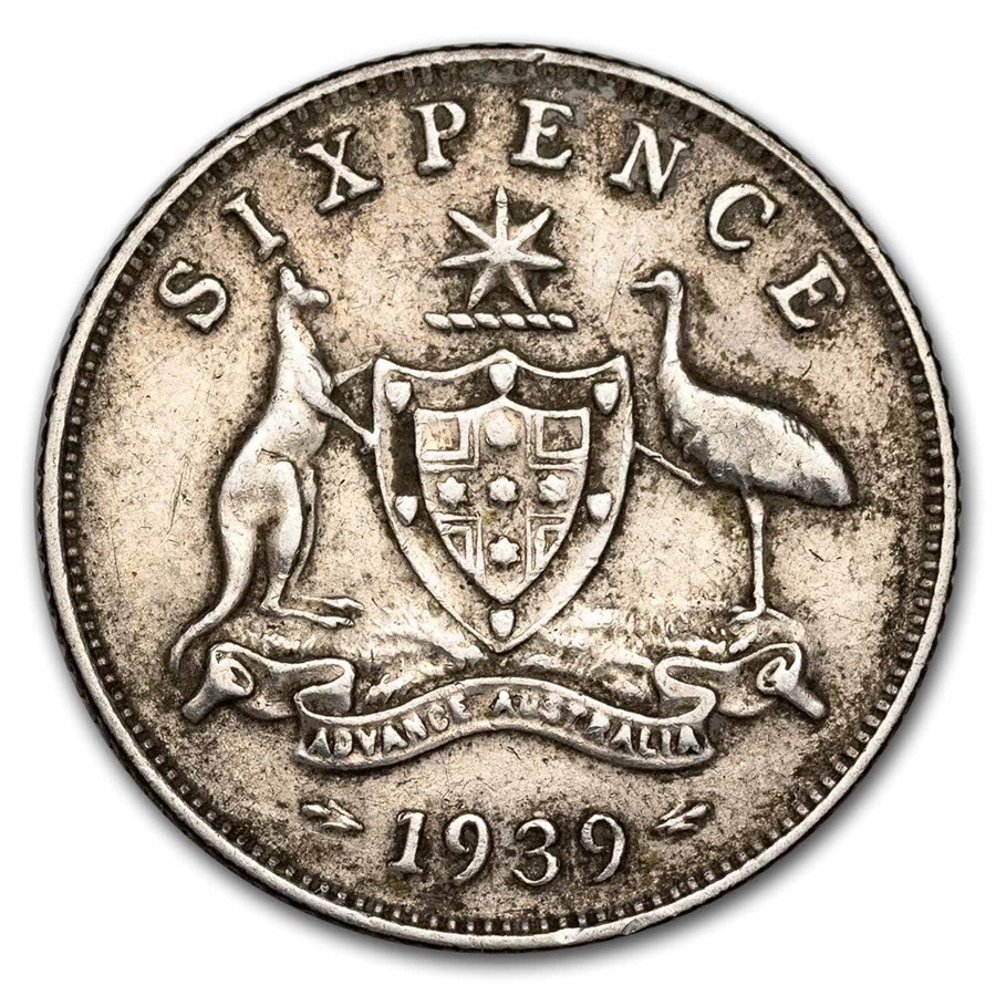 1938-1945 Australia Silver 6 Pence George VI Avg Circ