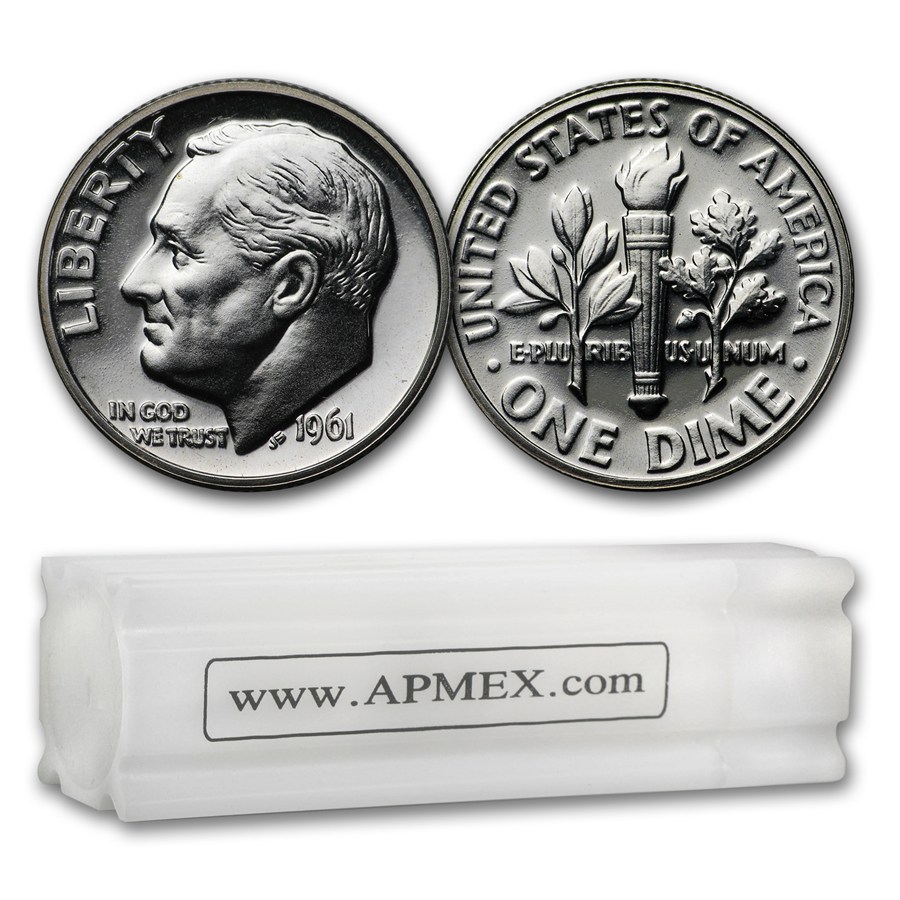 1961 Roosevelt Dime 50-Coin Roll Proof