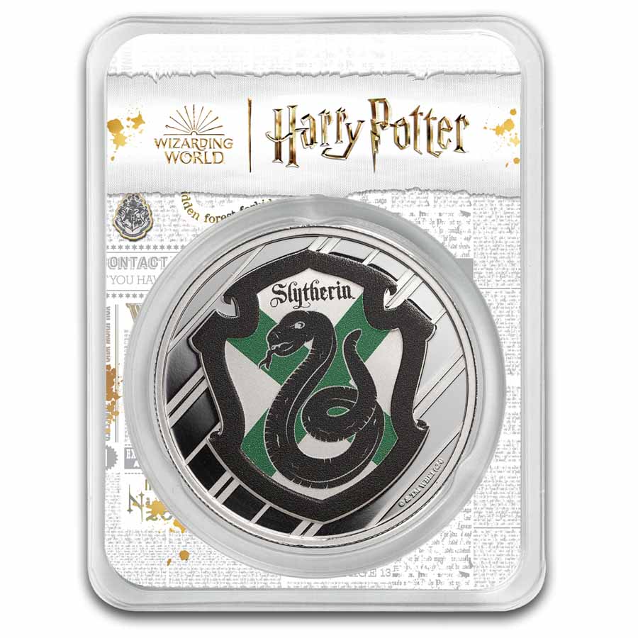 Harry Potter 1 oz Silver Houses; Slytherin Colorized with TEP Harry Potter 1 oz Silver Houses; Slytherin Colorized with TEP