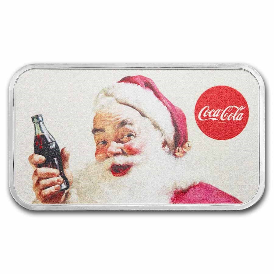 Coca-Cola® 1 oz Silver Santa Colorized Bar Coca-Cola® 1 oz Silver Santa Colorized Bar