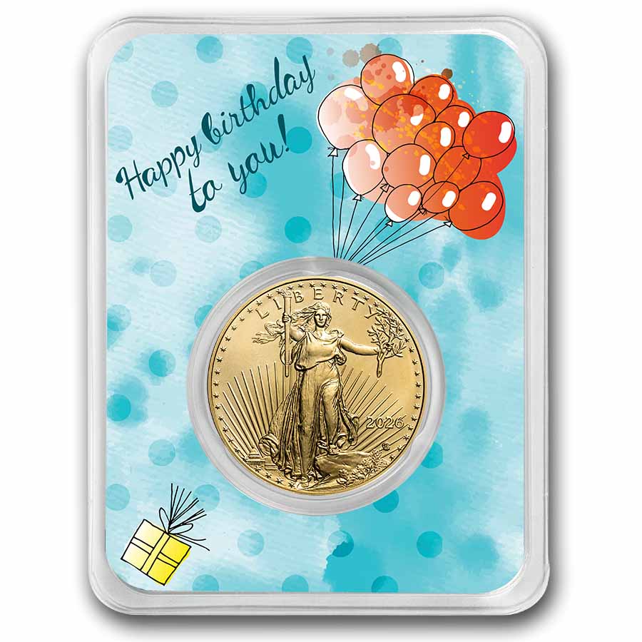 2026 1/2 oz Gold Eagle - w/Happy Birthday, Balloons Card, In TEP