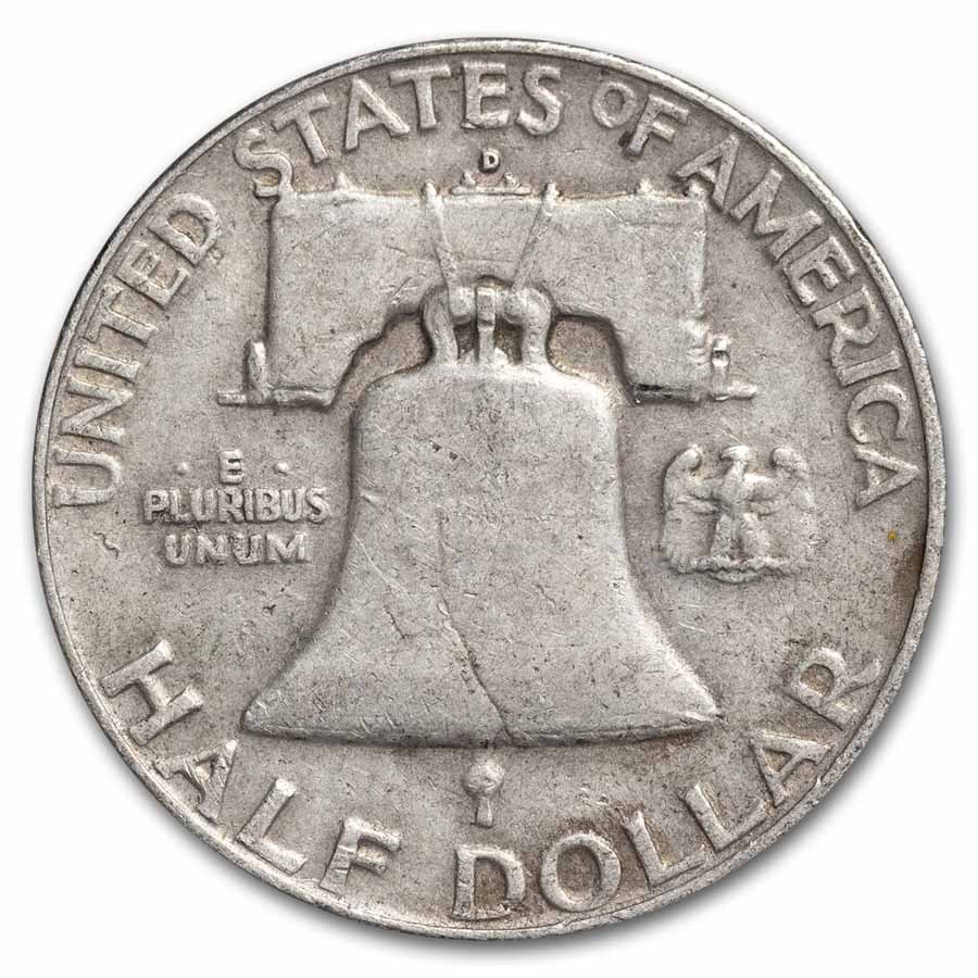 1958-D Franklin Half Dollar 20-Coin Roll Avg Circ