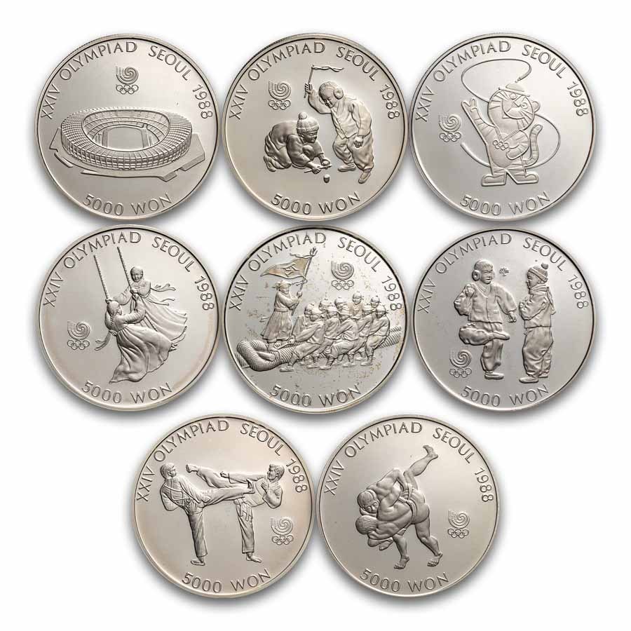 1986-1988 South Korea 1/2 oz Silver 5000 Won Seoul Olympics Proof