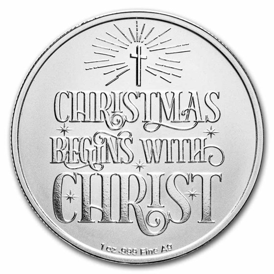 1 oz Silver Round - Church Scene "Christmas Begins With Christ"