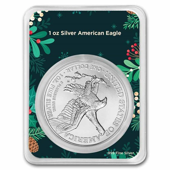 2026 1 oz American Silver Eagle - w/Green Christmas Holly Card