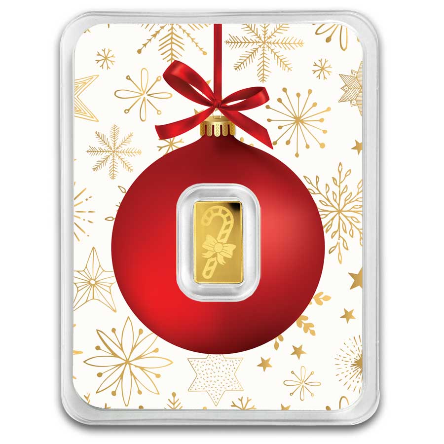1/2 gram Gold Bar - Candy Cane (w/Red Ornament Card, In TEP)