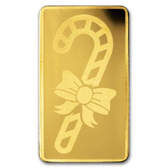 1/2 gram Gold Bar - Candy Cane (w/Red Ornament Card, In TEP)