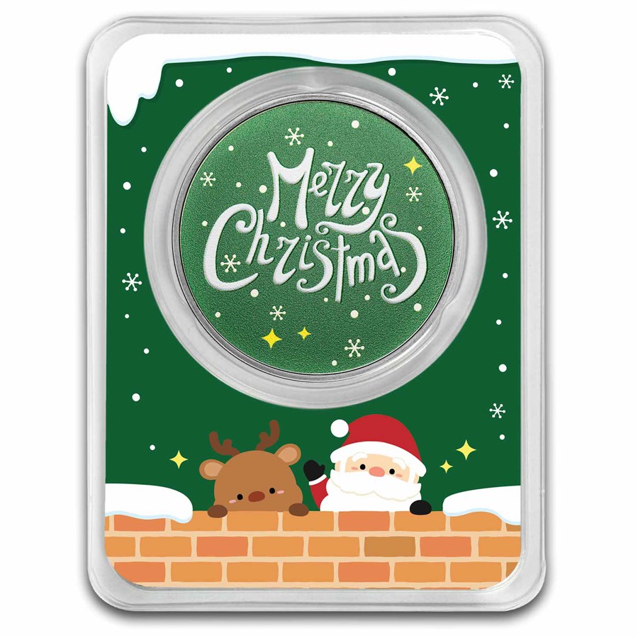 1 oz Silver Colorized Round - Merry Christmas Santa & Reindeer