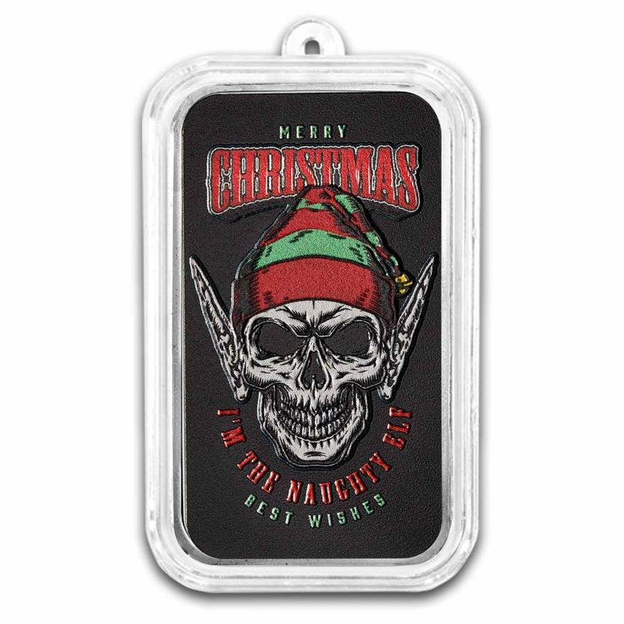 1 oz Silver Colorized Bar - Naughty Elf Merry Christmas