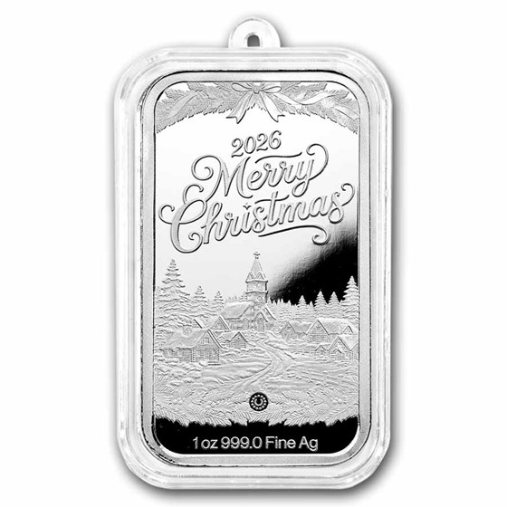 2026 1 oz Silver Colorized Bar - Christmas Polar Bear &amp; Penguins