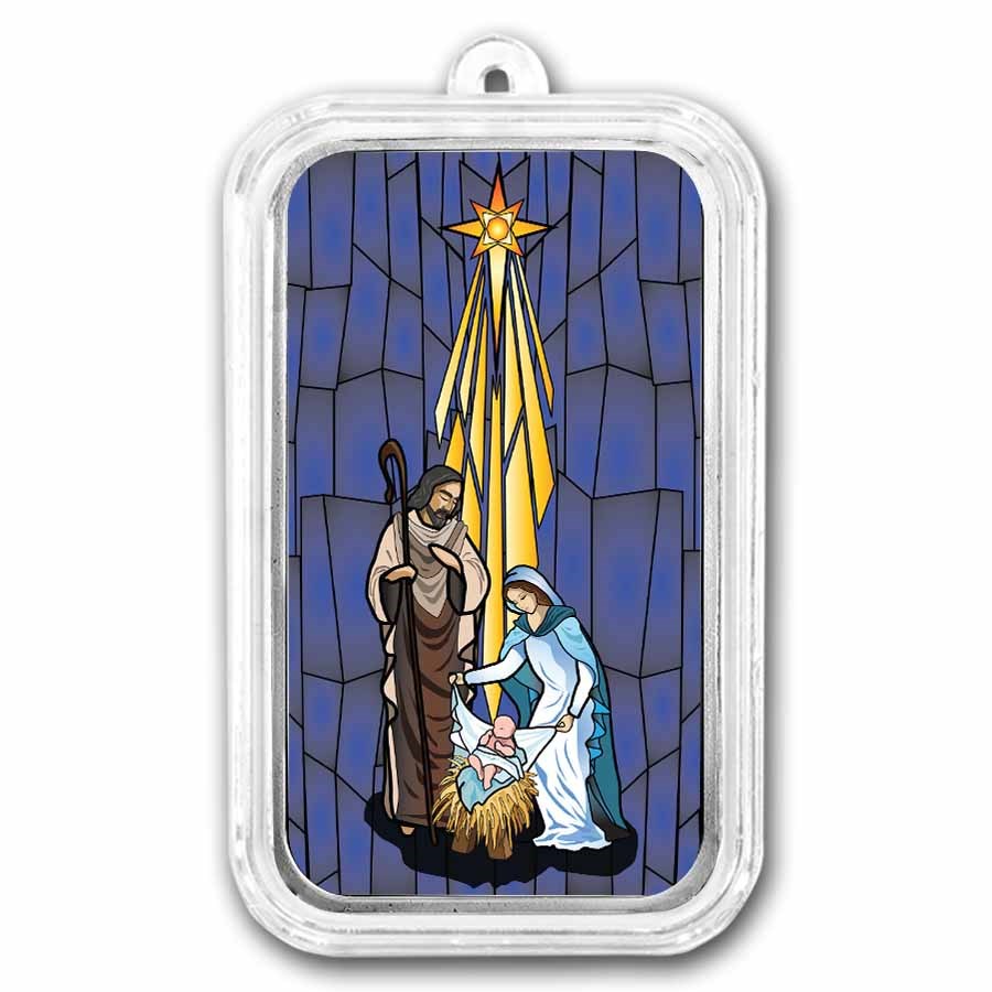 2026 1 oz Silver Colorized Bar - Christmas Star Nativity Scene