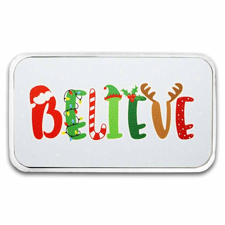 1 oz Silver Colorized Bar - Believe in the Magic of Christmas