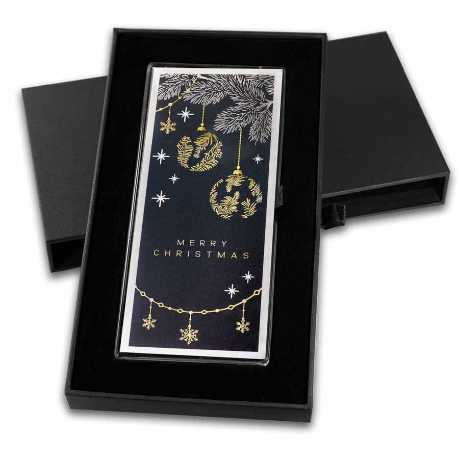 4 oz Silver Colorized Bar - Classy Merry Christmas (w/Box)