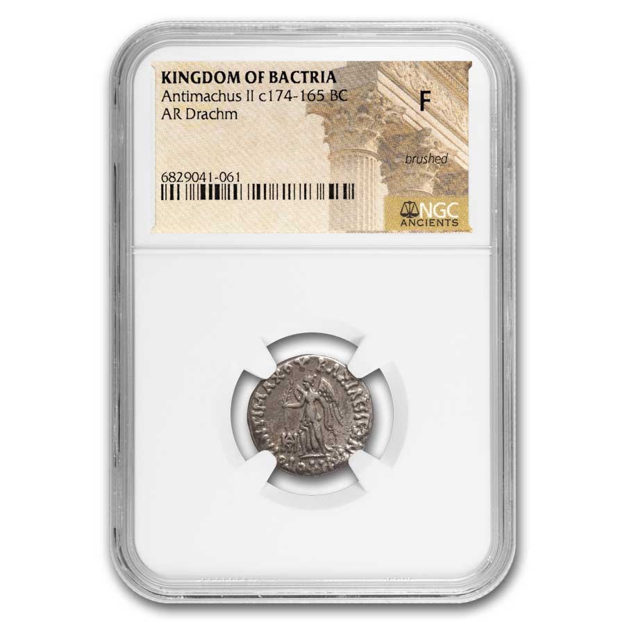 Bactria AR Drachm Antimachus II 174-165 BC Fine NGC (Random Coin)