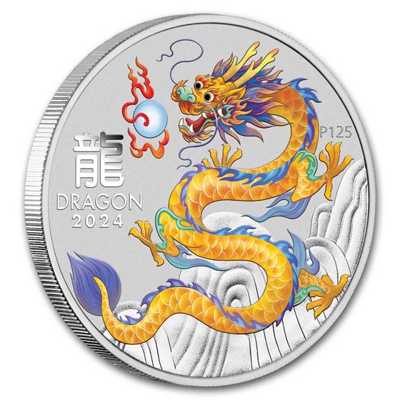 2024 AUS 1/2 oz Silver Yellow Lunar Dragon BU (Cap, SIII)