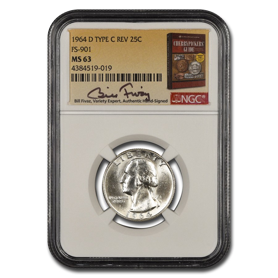 1964-D Washington Quarter MS-63 NGC (Type C Rev, FS-901, Fivaz)