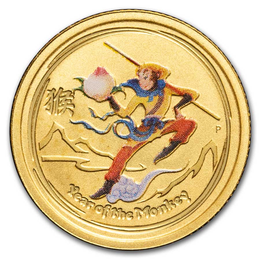 2016 Australia 1/20 oz Gold Colorized Lunar Monkey BU