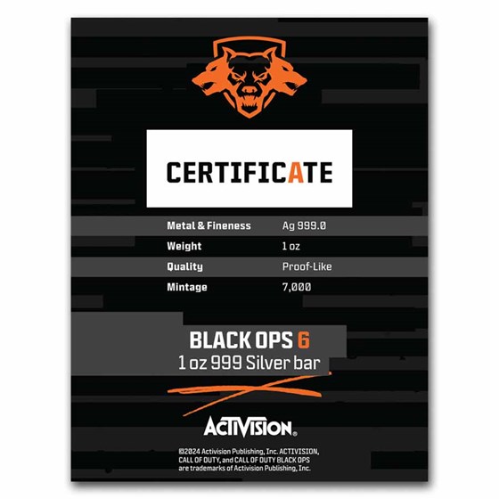 1 oz Silver Call of Duty™ Black Ops 6™ Colorized Bar in TEP