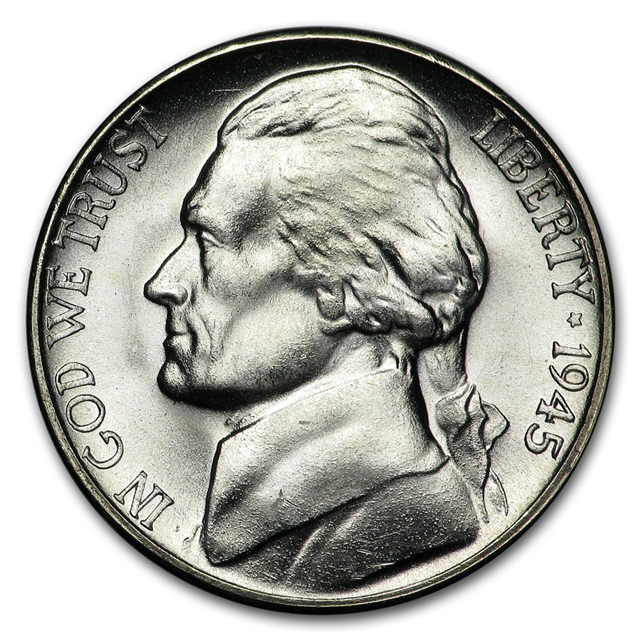 1945-D 35% Silver Wartime Jefferson Nickel Roll BU
