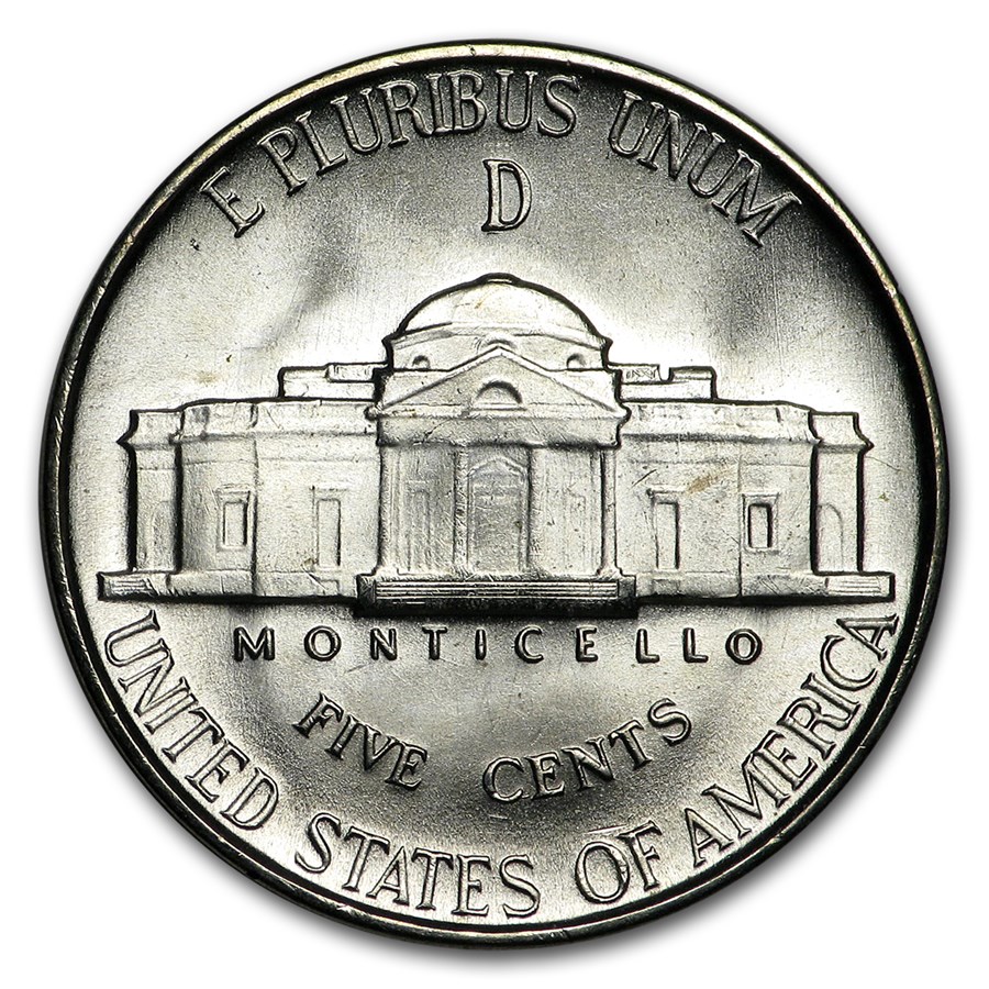 1945-D 35% Silver Wartime Jefferson Nickel Roll BU