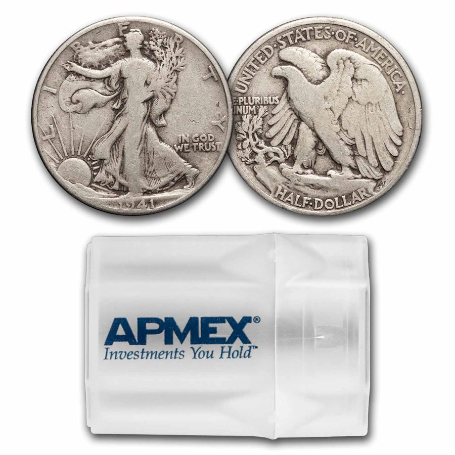 1941 Walking Liberty Halves 20-Coin Roll Avg Circ