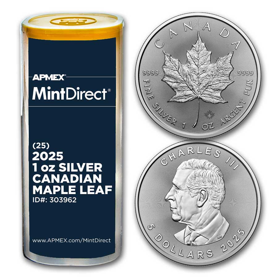 2025 Canada 1 oz Silver Maple Leaf (25-Coin MintDirect® Tube)