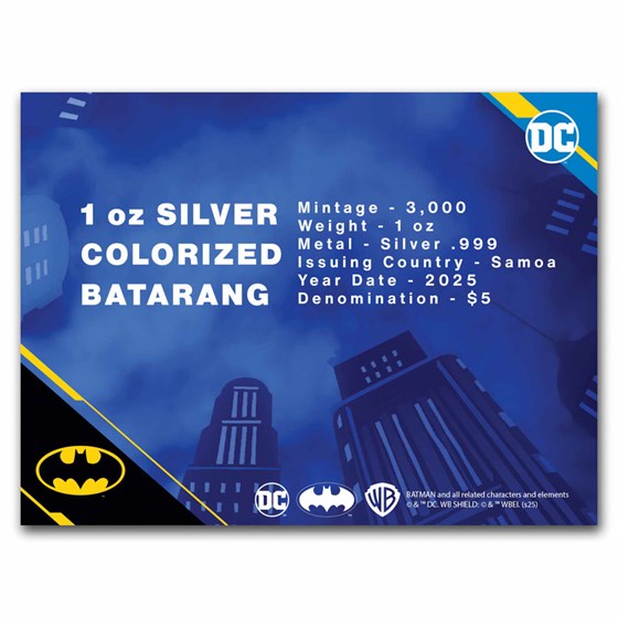 2025 Samoa 1 oz Silver Batman Batarang Colorized Shaped Coin BU