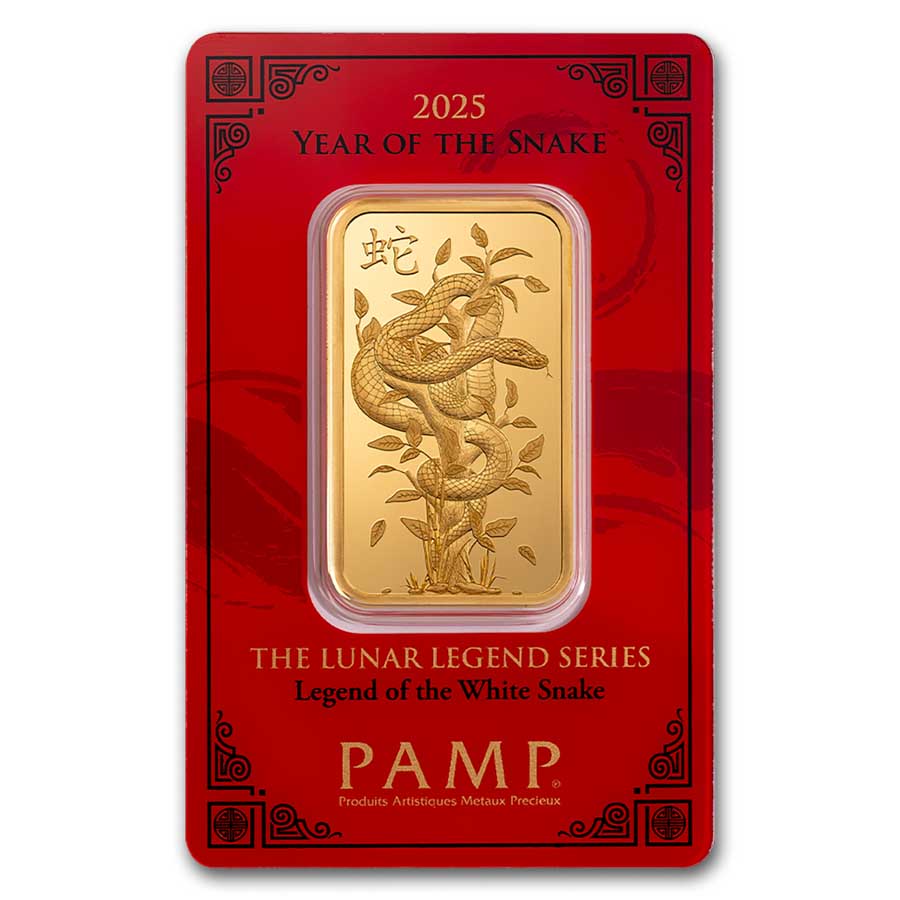 2025 1 oz Gold Bar - PAMP Lunar Legends White Snake (In Assay)