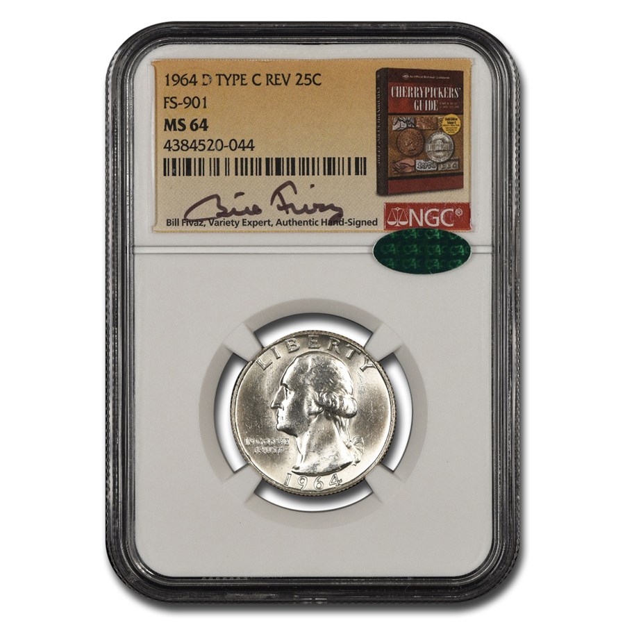 1964-D Washington Quarter MS-64 NGC CAC (Type C, FS-901, Fivaz)