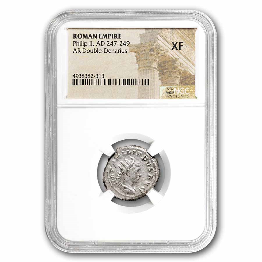 Rome AR Double Denarius Philip II (247-249 AD) XF NGC (Random)