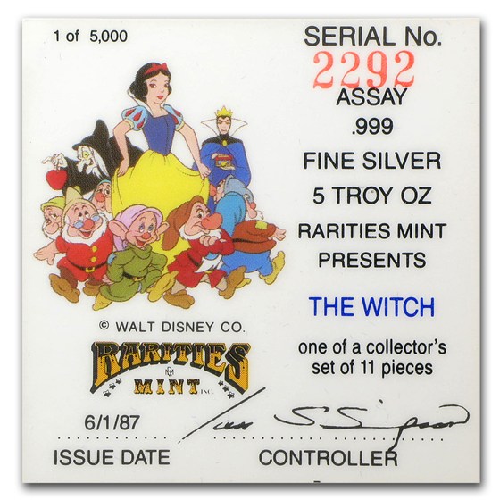 5 oz Silver Round - Walt Disney/The Witch (w/Box &amp; COA)