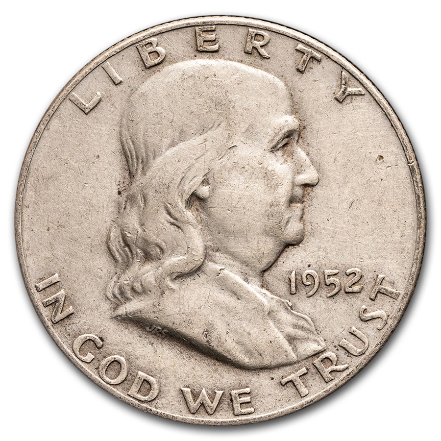 1952-D Franklin Half Dollar 20-Coin Roll Avg Circ