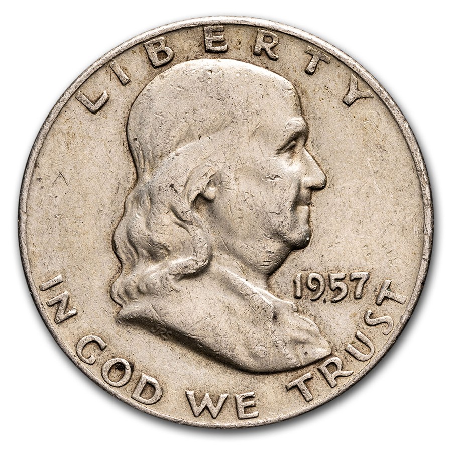 1957-D Franklin Half Dollar 20-Coin Roll Avg Circ
