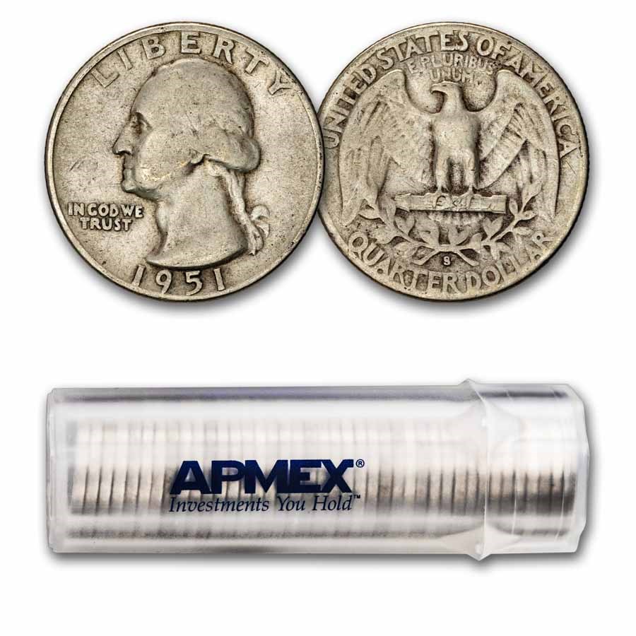 1951-S Washington Quarter 40-Coin Roll Avg Circ
