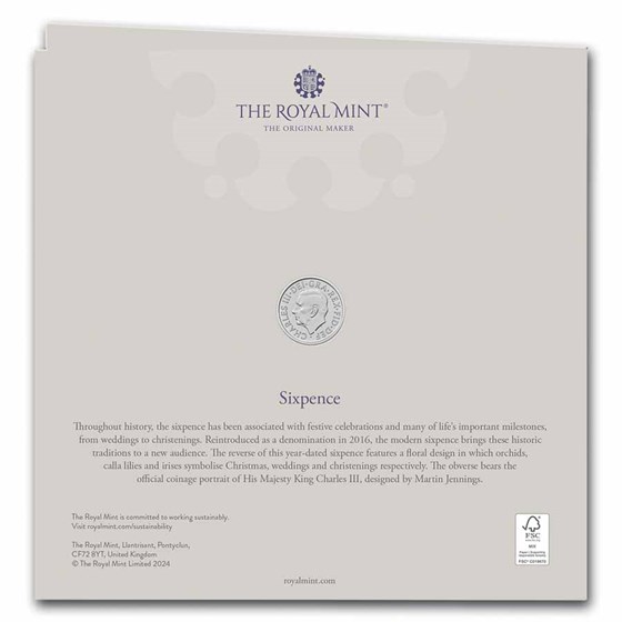 2024 Great Britain Silver Sixpence BU Coin (w/ Display Card)