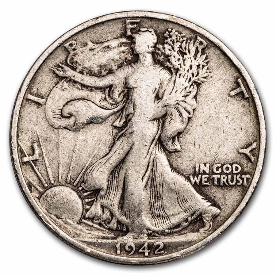 1942-S Walking Liberty Halves 20-Coin Roll Avg Circ