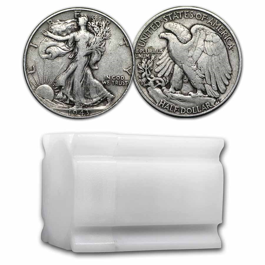 1943 Walking Liberty Halves 20-Coin Roll Avg Circ