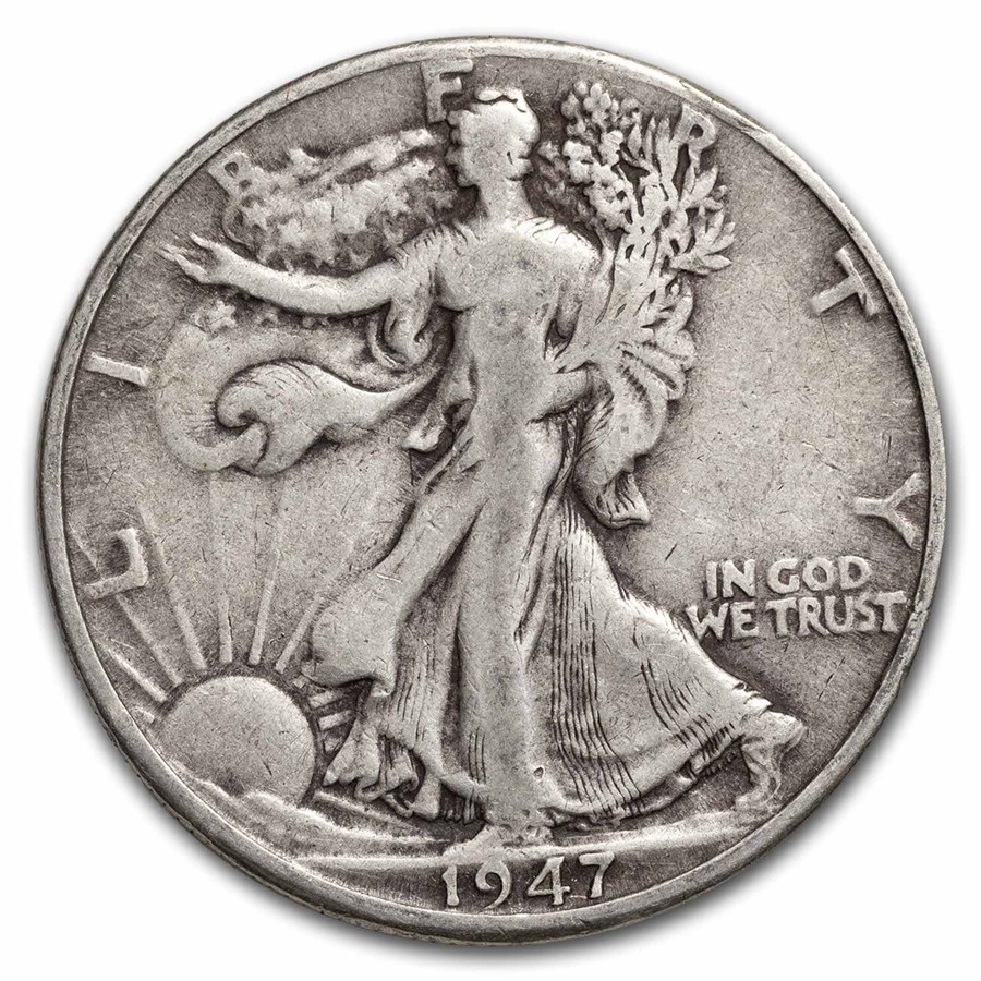 1947-D Walking Liberty Halves 20-Coin Roll Avg Circ
