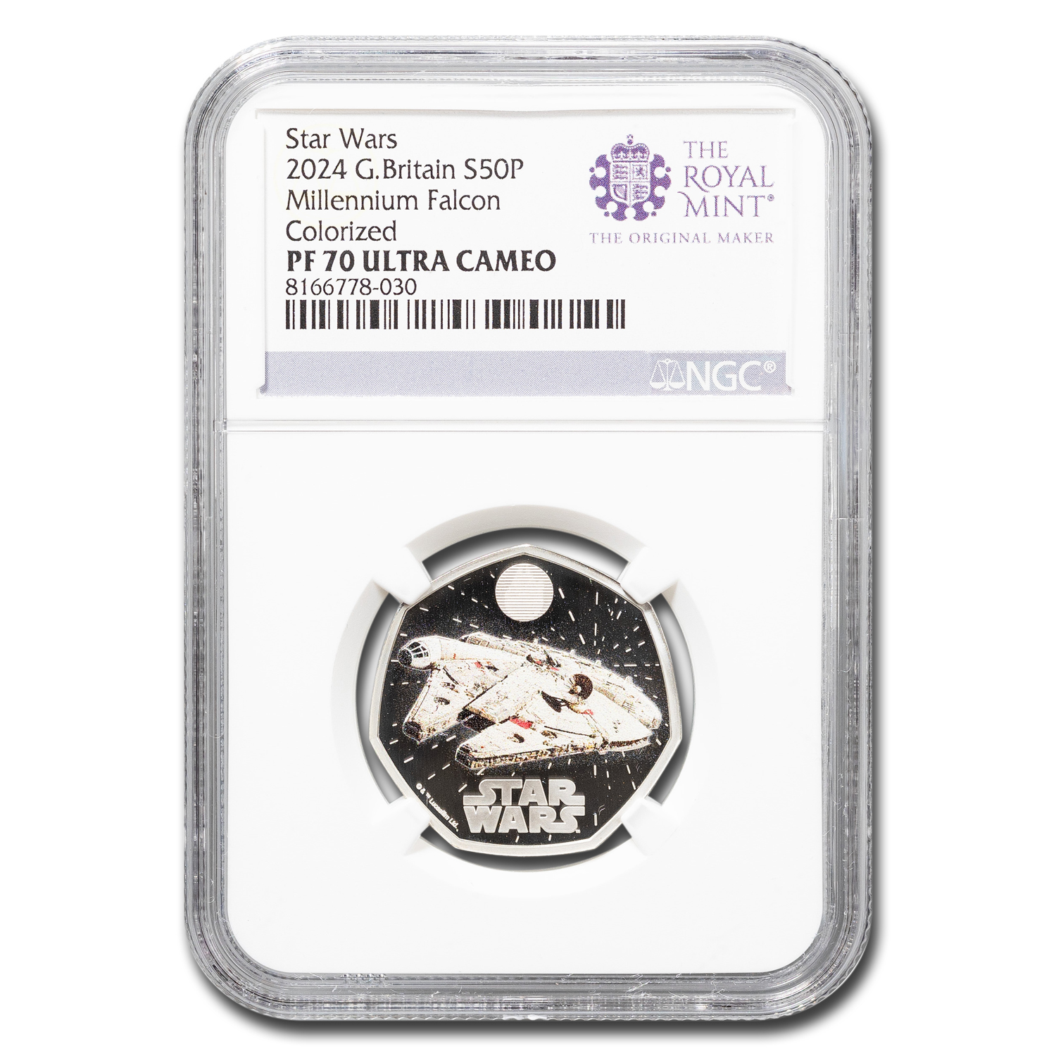 2024 GB Star Wars: Millennium Falcon 50 Pence Silver PF-70 NGC