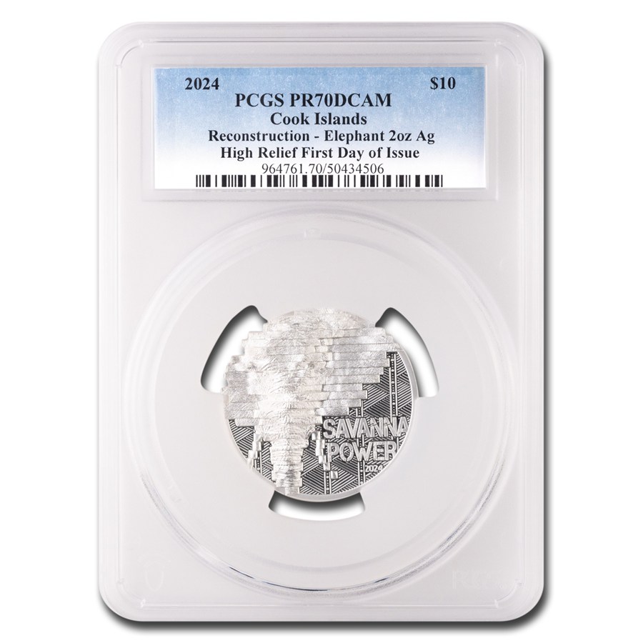 2024 Cook Islands 2 oz AG Reconstruction: Elephant PF-70 PCGS FDI