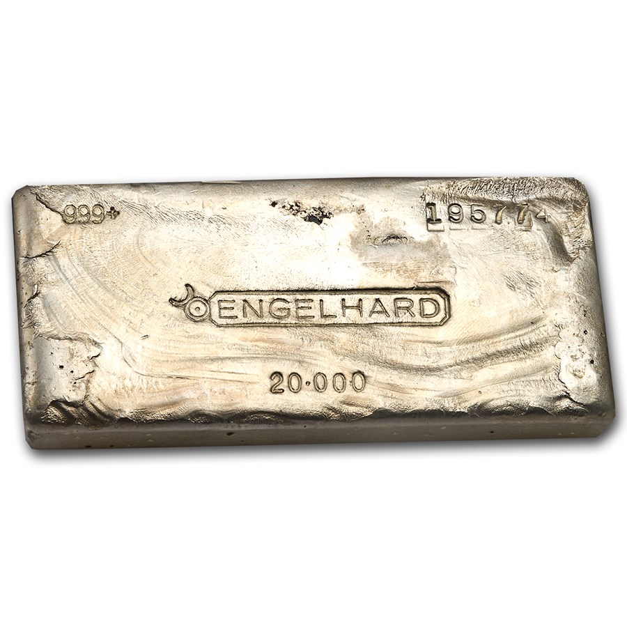 20 oz Silver Bar - Engelhard (Cast, Poured, Bull Logo)