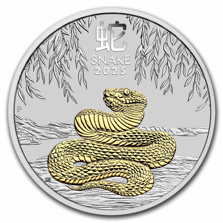 2025 Australia 1 oz Silver Lunar Snake (Gilded, w/Box & COA)