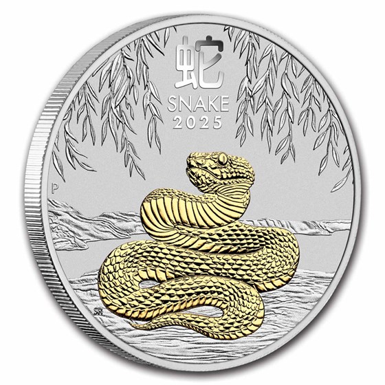 2025 Australia 1 oz Silver Lunar Snake (Gilded, w/Box &amp; COA)