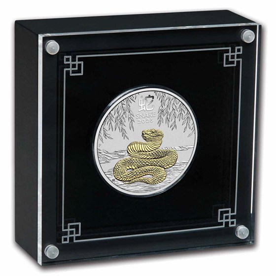 2025 Australia 1 oz Silver Lunar Snake (Gilded, w/Box &amp; COA)